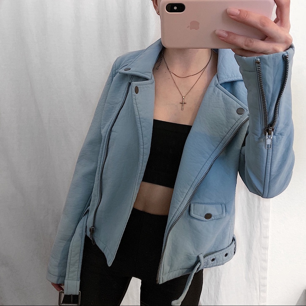Baby blue faux leather jacket